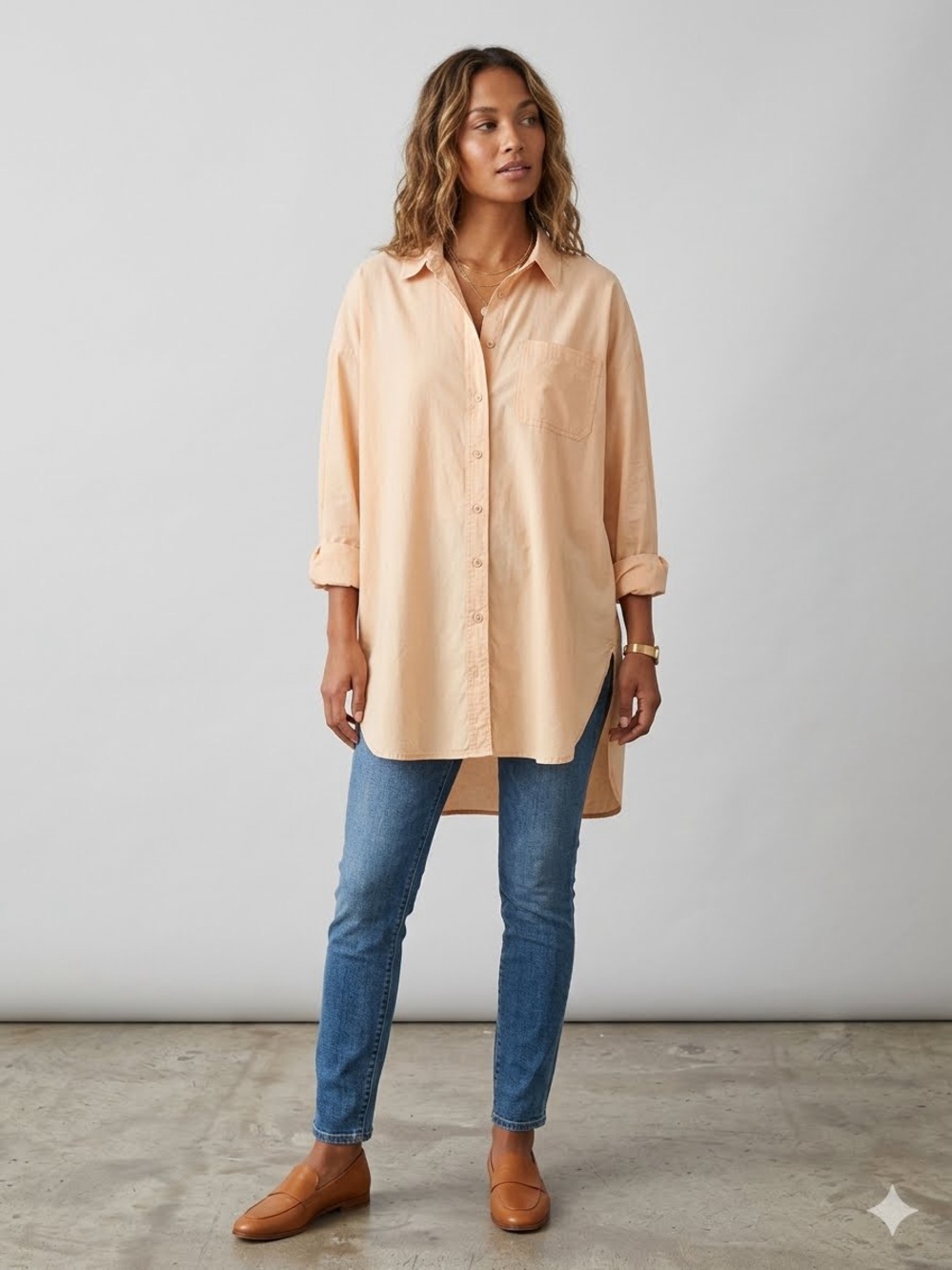 100% Cotton Oversized Boyfriend Button Up Shirt - Blush/Peachy- L